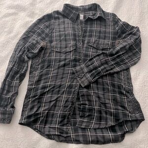 Zadig & Voltaire cool, plaid flannel shirt with grommets. Size L